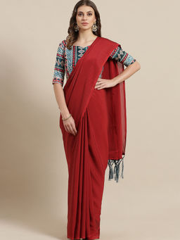 Akhilam - Red Georgette Solid Saree with Unstitched Blouse