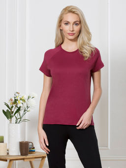 Van Heusen Woman Lingerie and Athleisure - Van Heusen Women Round Neck & Short Sleeve Lounge T-Shirt - Burgundy Base