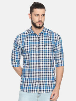 SHOWOFF - Cotton Blue Checks Casual Slim Fit Shirt