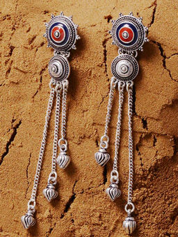 Voylla - Oxidised Silver Plating Brass Mandala Design Tassels Drop Earrings