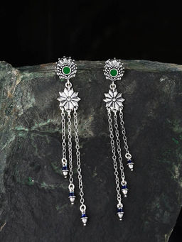 Voylla - Silver Mehrunisa Tassels Drop Earrings