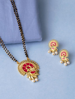 Voylla - Peacock Design Yellow Gold Plated Mangalsutra Set