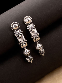 Voylla - Rava Ball Long Silver Oxidized Earrings
