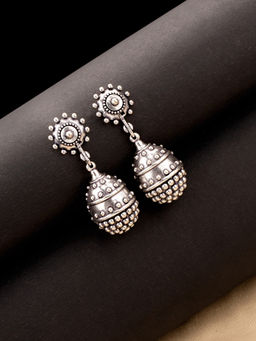 Voylla - Rava Ball Silver Oxidized Round Earrings