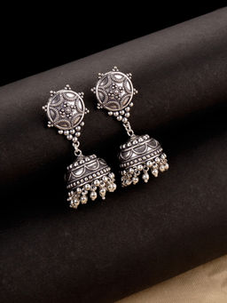 Voylla - Rava Ball Silver Oxidized Jhumka Earrings