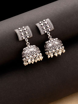 Voylla - Rava Ball Silver Oxidized Jhumka Earrings