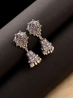 Voylla - Rava Ball Silver Oxidized Jhumka Earrings