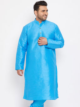 Vastramay - Men Blue Silk Blend Kurta
