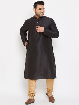 Vastramay - Men Black and Rose Gold Silk Blend Kurta Pyjama