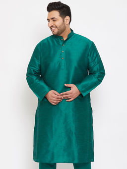 Vastramay - Men Green Silk Blend Kurta
