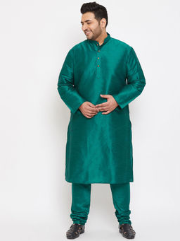 Vastramay - Men Green Silk Blend Kurta Pyjama