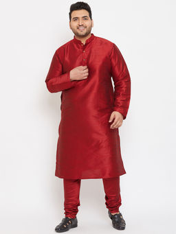 Vastramay - Men Maroon Silk Blend Kurta Pyjama