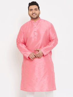 Vastramay - Men Pink Silk Blend Kurta