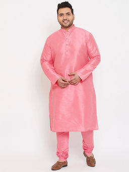 Vastramay - Men Pink Silk Blend Kurta Pyjama
