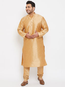 Vastramay - Men Rose Gold Silk Blend Kurta Pyjama