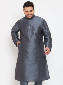 Vastramay - Men Grey Melange Silk Blend Kurta