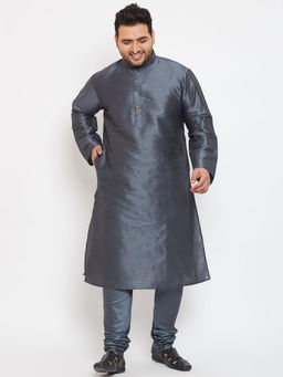 Vastramay - Men Grey Melange Silk Blend Kurta Pyjama