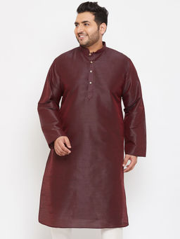 Vastramay - Men Burgundy Silk Blend Kurta