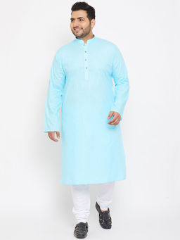 Vastramay - Men Blue and White Cotton Blend Kurta Pyjama