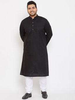 Vastramay - Men Black and White Cotton Blend Kurta Pyjama