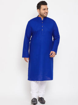 Vastramay - Men Blue and White Cotton Blend Kurta Pyjama