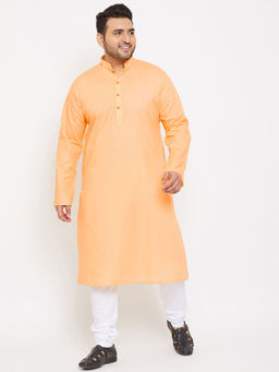 Vastramay - Men Beige and White Cotton Blend Kurta Pyjama