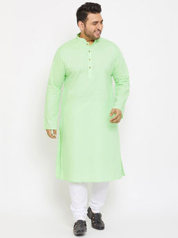 Vastramay - Men Sea Green and White Cotton Blend Kurta Pyjama