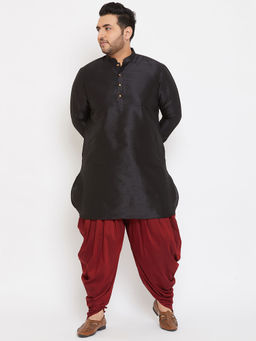 Vastramay - Men Black and Maroon Silk Blend Kurta and Dhoti