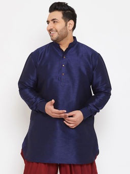 Vastramay - Men Navy Blue Silk Blend Kurta