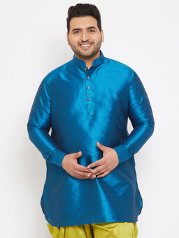 Vastramay - Men Turquoise Silk Blend Kurta