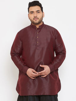 Vastramay - Men Burgundy Silk Blend Kurta