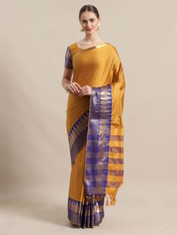 Sareemall - Yellow Party Silk Blend Geometric Saree With Unstitched Blouse