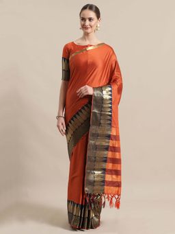 Sareemall - Orange Party Silk Blend Geometric Saree With Unstitched Blouse