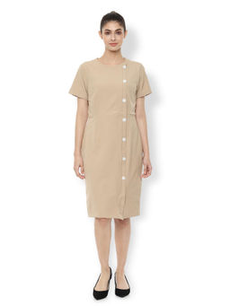 Van Heusen - Beige Solid Knee Length Dress