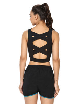 Silvertraq - Women Padded Cross Back Crop Top - Black