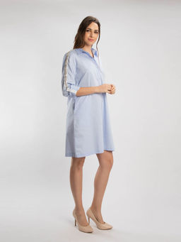 Pallavi Swadi - Sky Blue Swarovski Shirt Dress - Customisable