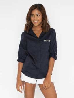 Pallavi Swadi - Navy Pocket Swarovski Shirt - Customisable