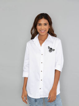 Pallavi Swadi - White Boxy Shirt with Black Beetle - Customisable
