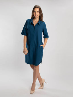 Pallavi Swadi - Cobalt Blue Relaxed Button Down Shirt Dress - Customisable