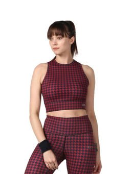Silvertraq - Women Houndstooth Moto Crop Tee Red