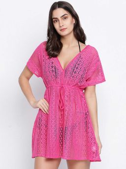 Oxolloxo - Stardust Flower Mesh Pink Tie Knotted Women Beachdress Pink