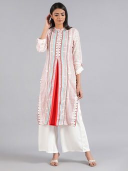 W - Off White Mandarin Neck Printed Kurta