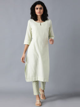 W - Green Keyhole Neck Classic Kurta