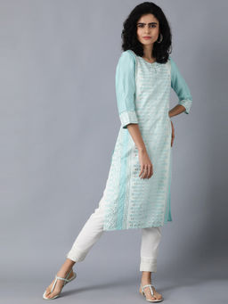 W - Blue Glitter Print Kurta