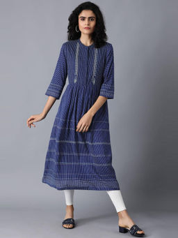 W - Navy Blue Printed Kurta