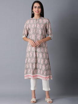 W - Beige Printed Kurta