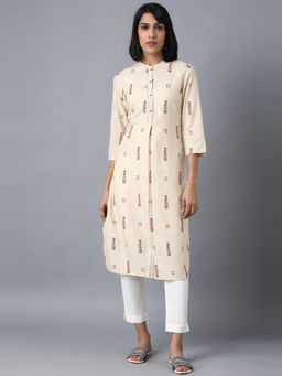 W - Beige Printed Kurta