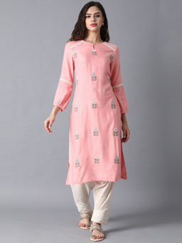 W - Pink Embroidered Kurta