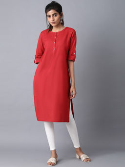 W - Red Solid Kurta