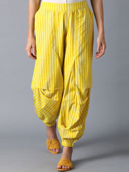 W - Yellow Striped Jogger Style Dhoti Pants